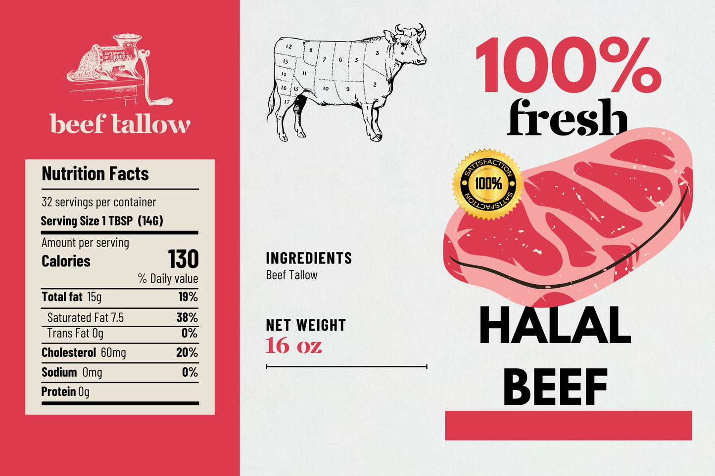 Halal Beef Tallow 16 oz