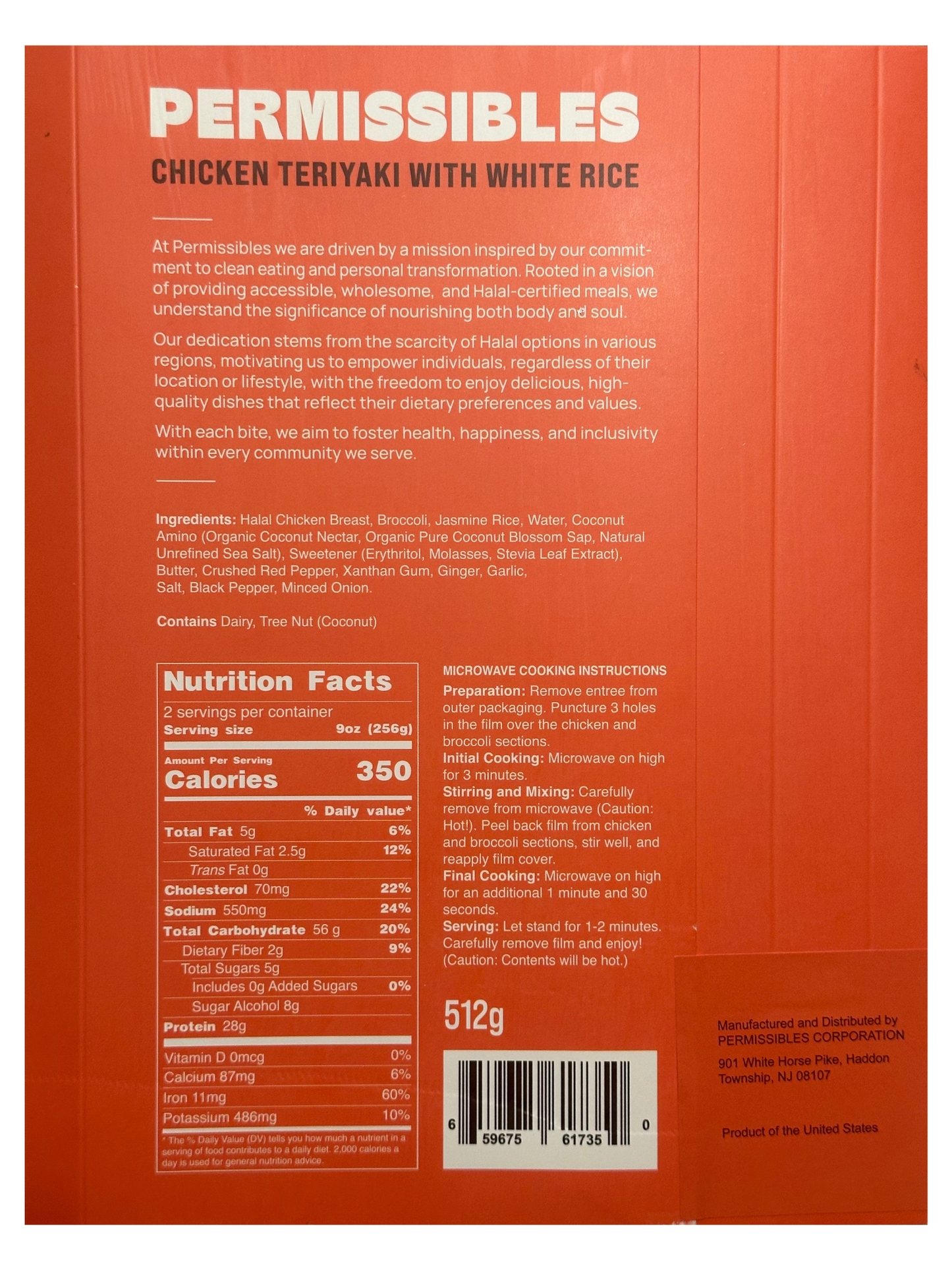 Halal Chicken Teriyaki with White Rice Frozen Entree (9 Pack, 18 Servings)